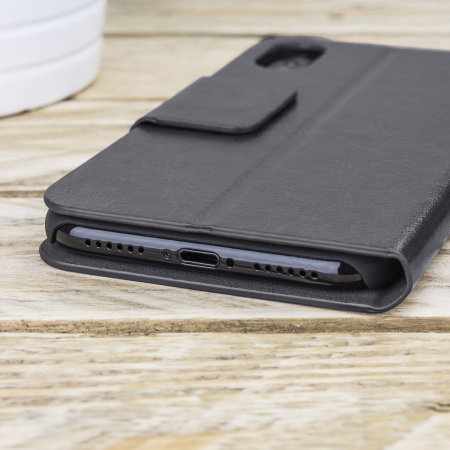 Housse iPhone XS Olixar portefeuille simili cuir avec support – Noire