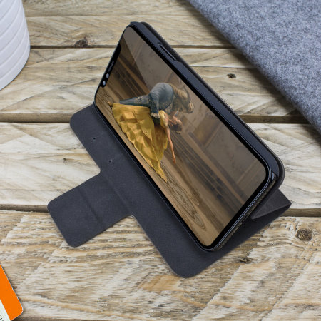 Olixar Leather-Style iPhone XS Wallet Stand Case - Black
