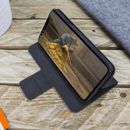 olixar leather-style iphone xs wallet stand case - black