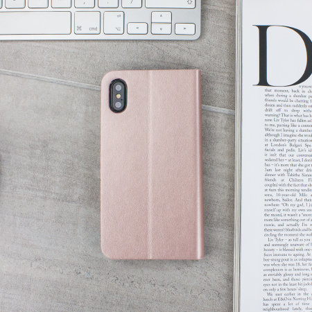 Olixar Lederen stijl portemonnee iPhone XS Case - Rose Goud