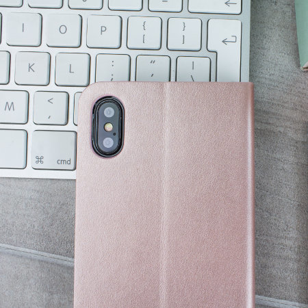 Housse iPhone XS Olixar portefeuille simili cuir av. support – Or rose