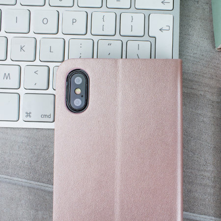 Olixar Lederen stijl portemonnee iPhone XS Case - Rose Goud