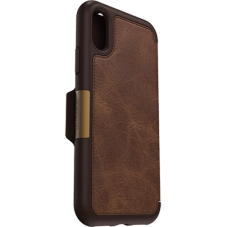 otterbox strada folio iphone xs leather wallet case - brown