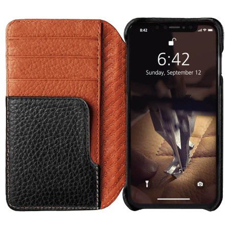 Vaja Wallet LP iPhone XS Max Premium Leather Case - Black / Tan