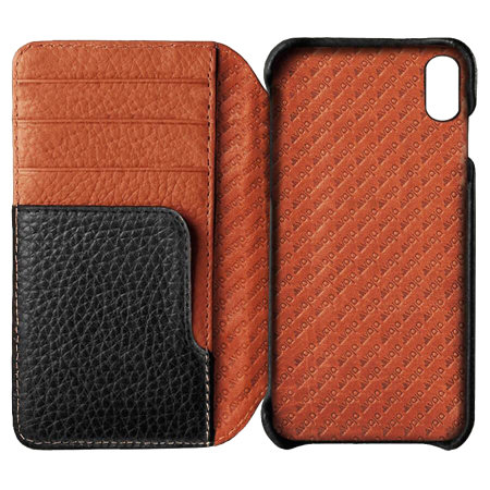 vaja wallet lp iphone xs max premium leather case - black / tan