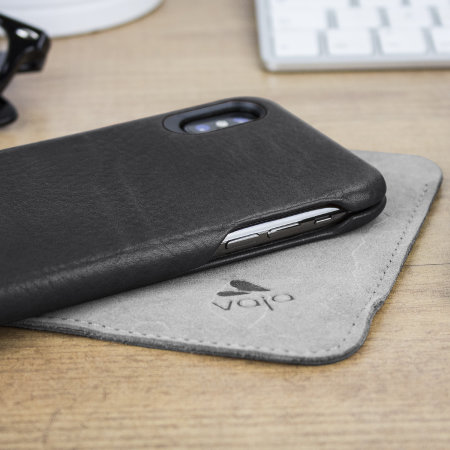 vaja top flip iphone xs premium leather flip case - black