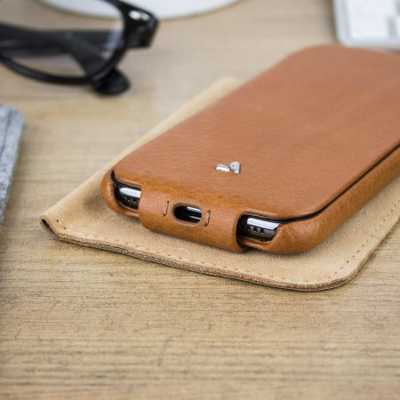Vaja Top Flip iPhone XS Premium Leather Flip Case - Tan