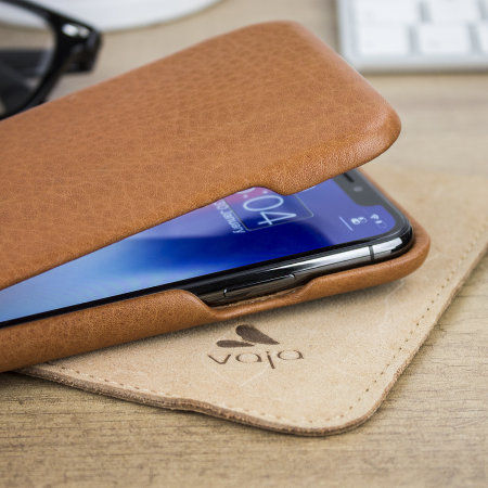 Vaja Top Flip iPhone XS Premium Leather Flip Case - Tan