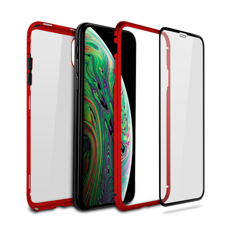 olixar colton iphone xs max 2-piece case with screen protector - red