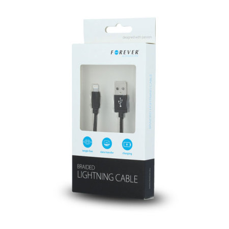 Câble tressé Lightning vers USB Forever – 1M – Noir