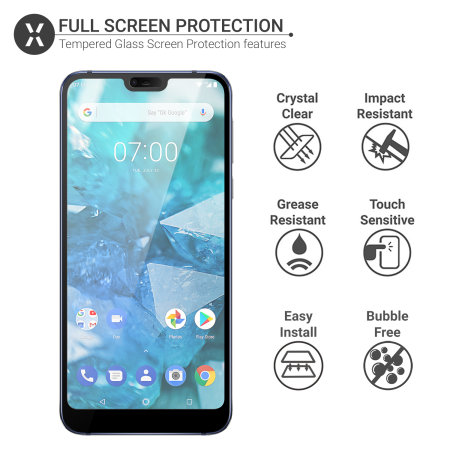 Protection d'écran en verre trempé Nokia 7.1 Olixar Full Cover – Noir