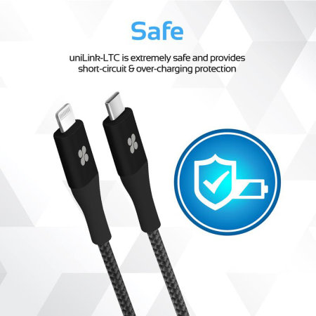 Promate UniLink-LTC Braided USB-C to Lightning PD Cable - 2m - Black