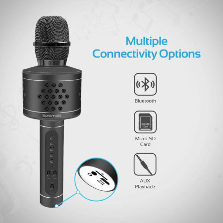 Promate Wireless Karaoke Microphone with Built In Speaker Black