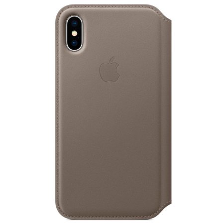 Official Apple iPhone XS Leather Folio Wallet Case - Taupe
