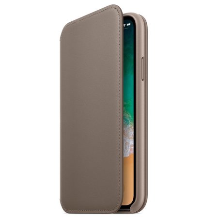 Official Apple iPhone XS Leather Folio Wallet Case - Taupe