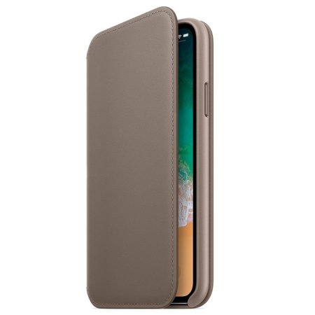 official apple iphone x leather folio wallet case - taupe