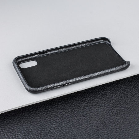 olixar ostrich premium genuine leather iphone xs case - black