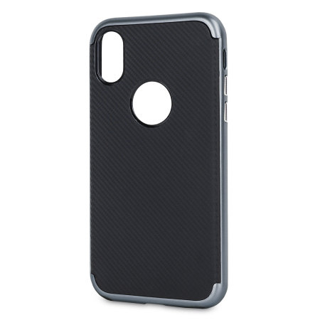 olixar xduo iphone xs case - carbon fibre metallic grey