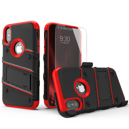 Funda iPhone XS Max Zizo Bolt con Protector de Pantalla - Negra / Roja