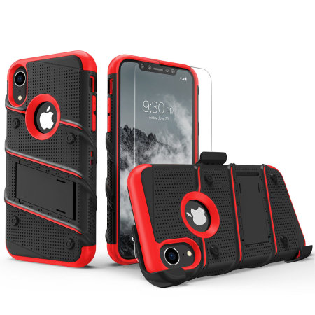 Funda iPhone XR Zizo Bolt con Protector de Pantalla - Negra / Roja