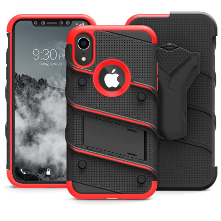 Funda iPhone XR Zizo Bolt con Protector de Pantalla - Negra / Roja