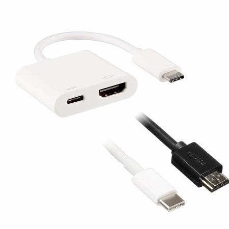 TecPlus 3.1 USB-C to HDMI F Adapter With USB-C Charge Input - White