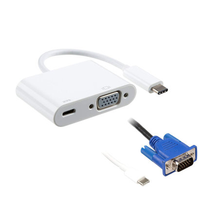 Adaptateur USB-C vers VGA Goobay avec port de charge USB-C – Blanc