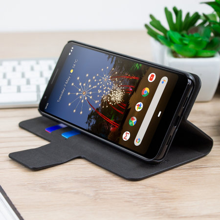 Olixar Leather-Style Google Pixel 3a Wallet Stand Case - Black