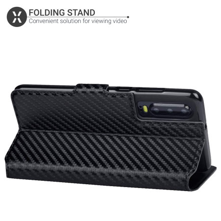 Olixar Low Profile Carbon Fibre Huawei P30 Texture Wallet Case - Black