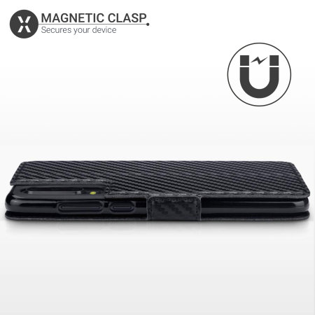 Olixar Low Profile Carbon Fibre Huawei P30 Texture Wallet Case - Black