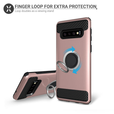 Olixar ArmaRing Samsung Galaxy S10 Finger Loop Tough Case - Rose Gold