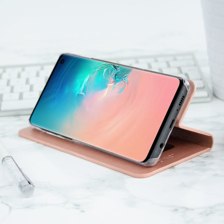 Olixar Lederen Stijl Samsung Galaxy S10 Spiegel Staan Case - Roze Goud