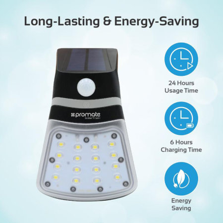 Promate Super Bright Outdoor Solar Light with Dual Lighting Modes