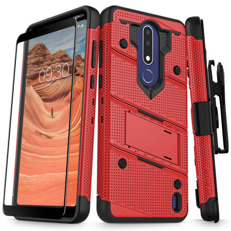 Zizo Bolt Nokia 3.1 Plus Case & Screen Protector - Red / Black