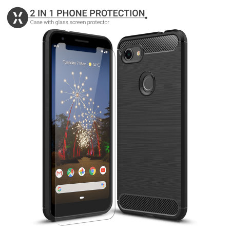 Olixar Sentinel Google Pixel 3a XL Case & Glass Screen Protector-Black