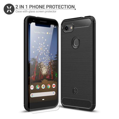 Olixar Sentinel Pixel 3a Case And Glass Screen Protector - Black