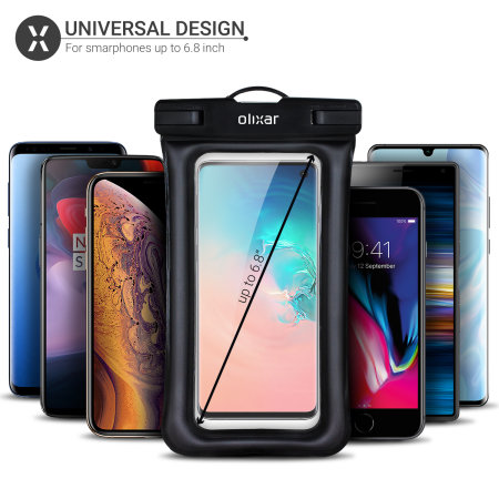 Universal Design Black Submersible Waterproof Pouch - Olixar for Samsung Galaxy S10 Plus Waterproof Phone Pouch Detachable Lanyard Strap - for Smartphones up to 6.8 