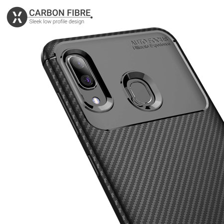 Coque Samsung Galaxy A30 Olixar effet fibre de carbone – Noir