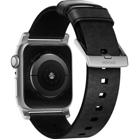 Bracelet Apple Watch 44mm / 42mm Nomad en cuir noir – Argent