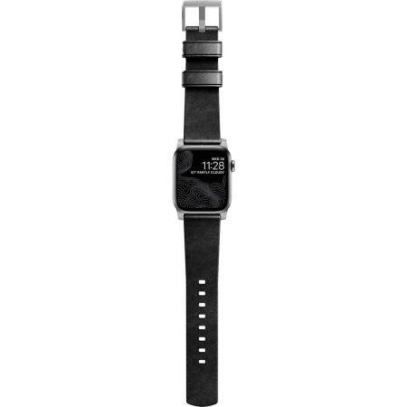 Bracelet Apple Watch 44mm / 42mm Nomad en cuir noir – Argent