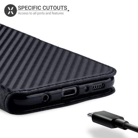 Olixar Carbon Fibre Texture Samsung Galaxy A70 Wallet Case - Black