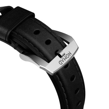 Bracelet Apple Watch 44/42mm Nomad Traditional en cuir noir – Argent