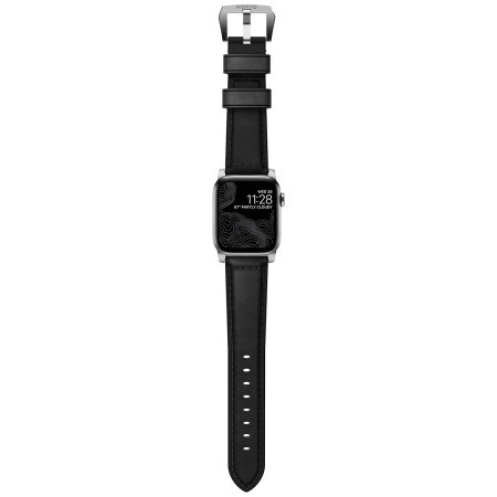 Bracelet Apple Watch 44/42mm Nomad Traditional en cuir noir – Argent
