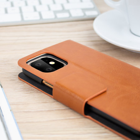 Olixar Leather-Style iPhone 11 Wallet Stand Case - Brown