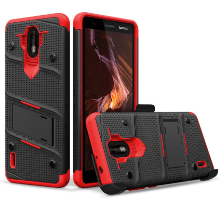 Zizo Bolt Nokia 3.1 C Case & Screen Protector- Black and Red