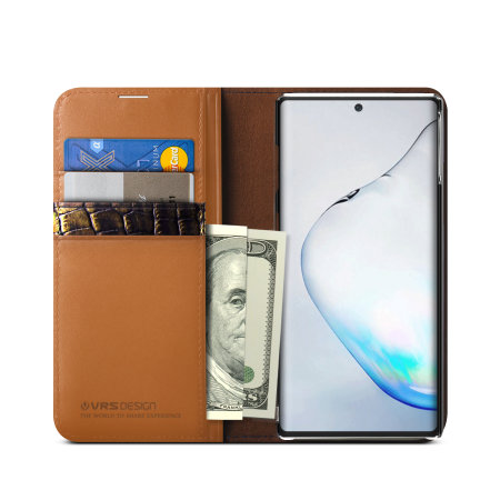 VRS Design Genuine Leather Diary Samsung Note 10 Plus Case - Brown