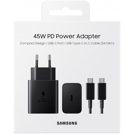 Official Samsung PD 45W Fast Wall Charger with USB-C to USB-C Cable - EU Plug - Black