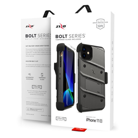 Zizo Bolt iPhone 11 Case & Screenprotector - Grijs / Zwart