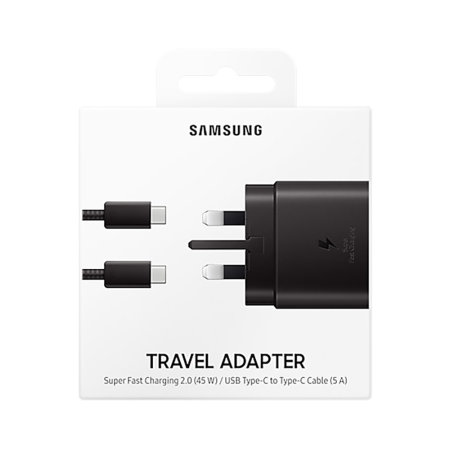 Official Samsung Black 45W Fast Charger and USB-C to USB-C Cable