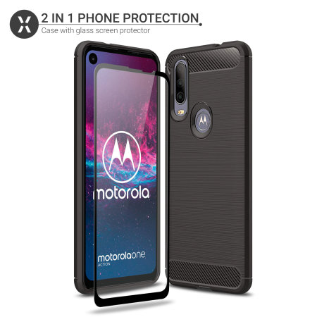 Olixar Sentinel Motorola One Action Skal och Glass Skärmskydd - Svart